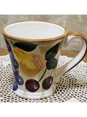 Tabletops Gallery Tuscan Fruit Grapes  Hand Painted Hand Crafted  Ceramic Mug
